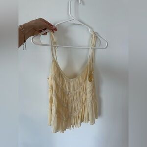 Zara Cream Tie-Shoulder V-Neck Ruffled Tank